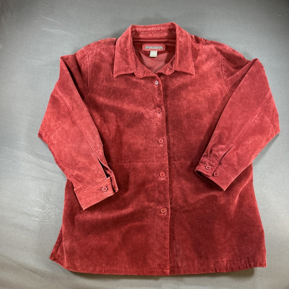 red suede button-down shirt jacket from Jessica Holbrook 1X